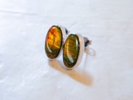 925純銀 加拿大橢圓天然 斑彩石耳環