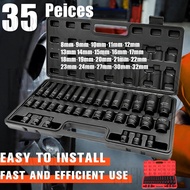 32PCS 1/2 Inch Long Impact Socket Set Black Deep Box Set Tool Set Converter Reducer 8mm - 32mm Socke