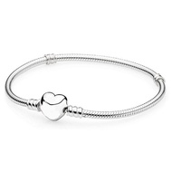 Original Moments Love Heart Clasp Snake Chain Bracelet Bangle Fit Women 925 Sterling Silver Bead Charm Fashion Jewelry