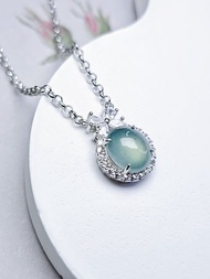 |財富女神|A貨翡翠冰玻藍水起膠大蛋面9mm純銀鍍18k精緻加粗項鍊