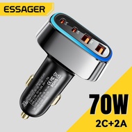 Essager 70W 2C2A Car Charger USBA Type C PD Fast Charging Phone Quick Charge With Colorful Ambient L