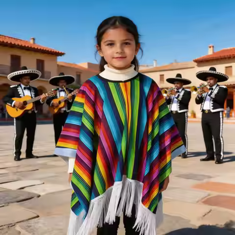 Poncho Mexicano para Niños, Capa a Rayas Coloridas con Flecos, Disfraz de Halloween para Niños, Fies