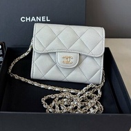 近新品 香奈兒/Chanel 淺灰色金扣mini WOC鏈條包