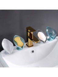 件葉形自排水肥皂架，附吸盤，肥皂盒架，裝飾塑膠肥皂托盤，集中排水設計