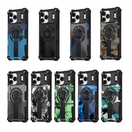 Camouflage Army Green Carbon Magnetic Phone Case Stand for IPhone 17 16 15 PM 14 Plus 13 12 Pro Max 