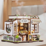 Handmade ไม้ Pet Shop รุ่น DIY Miniature House ของขวัญวันเกิดศิลปะตกแต่งของเล่นประกอบอาคารเครื่องมือ