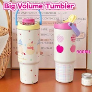 Pipjoy Cute Water Bottle with Straw 900ML Big Volume Vacuum Cup for Girls Sus316 Stainless Steel The