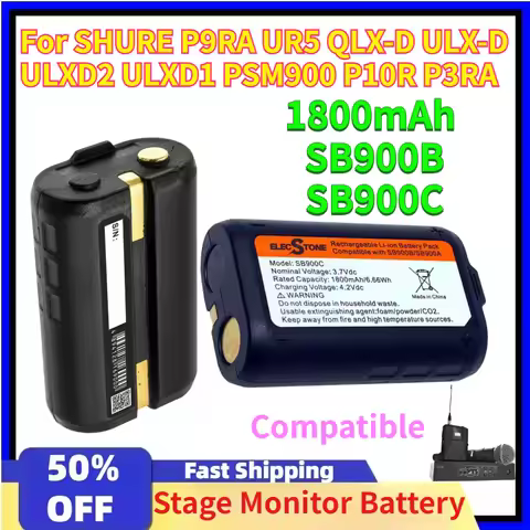 1800mAh Stage Monitor System Battery SB900B SB900C for SHURE P9RA UR5 QLX-D ULX-D ULXD2 ULXD1 PSM900