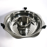 Nồi lẩu inox xoay 2 tầng tiện lợi - nồi lẩu xoay lòng inox 2 trong 1 dễ vớt thức ăn