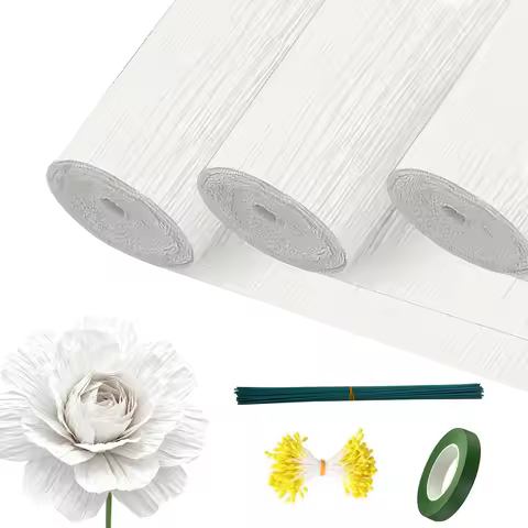 Crepe Paper Sheets with Floral Iron Wire, Stamens and Green Tape for DIY Gift Colourful Paper Flower