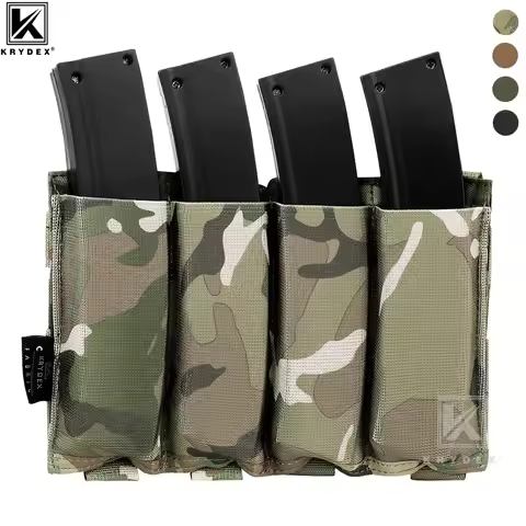 KRYDEX Quadruple Elastic Magazine Pouch Open Top SMG MOLLE Tactical MP5 MP7 Kriss Mag Pouch Holder H