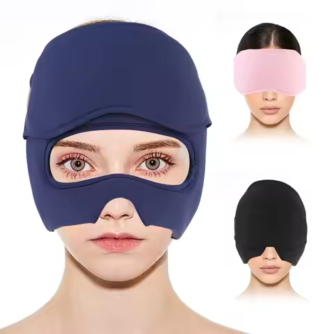 Migraine Relief Hat Headache Ice Cap Full Head Migraine Ice Head Wrap with Removable Eye Mask Cold C