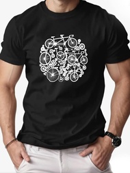 [Cod] Men's Casual Summer Short Sleeve T-Shirt - Vibrant Green Bicycle Graphic Print Breathable Roun