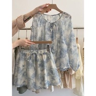 Plus Size Women's Floral Shirt Wide-Leg Shorts Two-Piece Set Summer Loose Casual Sunscreen Suit Pers
