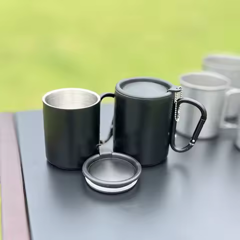 Outdoor Travel Coffee Mug Insulated Mug with Carabiner Handle & Lids Portable Compact Camping Cup Di