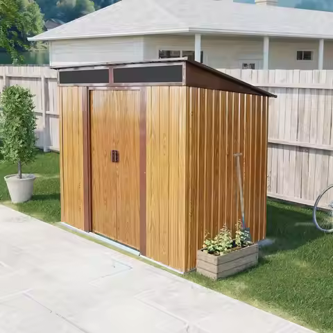 6x5 FT Outdoor Storage Shed, Metal Garden Shed with Frame Floor, Outside Tool Shed with Lockable Sli