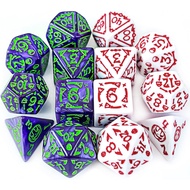 DND Dice 2 X 7Sets, 14Pieces Raised Pattern White Red and Purple Green Mixed Polyhedral DND Dice for