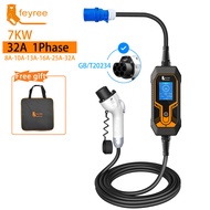 Feyree กล่อง Type2ที่ชาร์จอีวีแบบพกพา32A 7KW EVSE ปลั๊ก CEE Type1 J1772 GB /T สายชาร์จ5M สำหรับยานพา