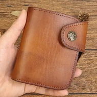 First Layer Cowhide Wallet Mens Retro Japanese Handmade Distressed Brushed Skeleton-Skin Wallet Larg