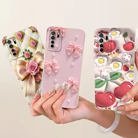 For Huawei P40 Lite 5G Case CDY-NX9A Pretty Floral Girls Painted Soft Liquid Silicone Cover For Huaw