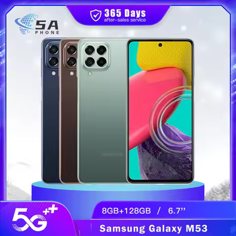 Original Samsung Galaxy M53 M536S 5G Mobile Phone NFC 6.7'' 8GB RAM 128GB ROM 108MP+32MP 4K@30fps Oc