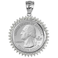 Sterling Silver Cubic Zirconia Quarter Dollar Bezel CZ Halo 24 mm Coins Prong Back 25 Cent Coin NOT 