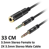 PC to Headset 3.5mm Stereo Female to 2x 3.5mm Stereo Male Audio Mic Extension Cable - TAV-2044G/33CM