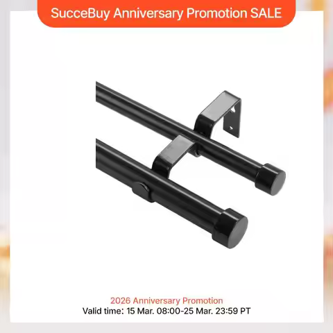 SucceBuy 1 Inch Double Curtain Rods 36-72/74-144 Inches Rods for Windows 24-68/69-140 Inches Telesco