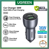 UGREEN CAR CHARGER DUAL PORT USB-A 36W (18W+18W) UNIVERSAL HP ANDROID IPHONE FAST CHARGING ORIGINAL 