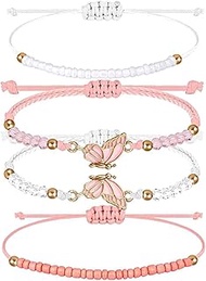 Pack of 4 Friendship Bracelets, Friendship Bracelet, Butterfly, BFF Bracelets for 2, Adjustable Stra