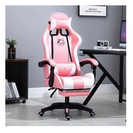 全城熱賣 - 辦公電腦椅電競椅(粉紅色+擱腳+音響乳膠靠背和坐墊—尼龍腳)