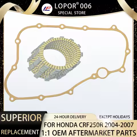 LOPOR 8 Pcs Motorcycle Fibrous Clutch Discs Plates Right Crankcase Cover Gasket For Honda CRF250R 04