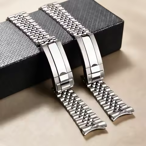 904L Solid Stainless Steel Watchband 20mm Curved End Bracelet Strap With Glide Lock Deployment Clasp