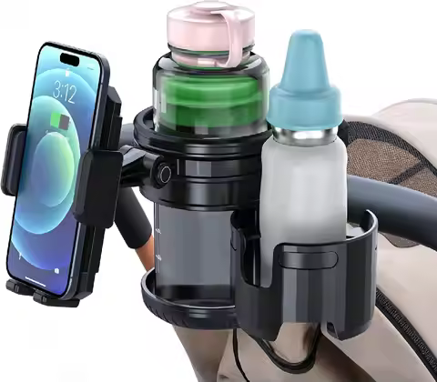 3 In 1 Universal Baby Stroller Cup Holder with Phone Stand 2 Drink Holder Cup for Pram, Bike, Motorc