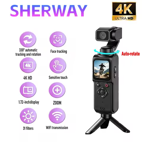 4K Pocket Action Camera 330° Auto-rotate Len Sport Camera Touchscreen Zoom Cam Face Tracking Portabl