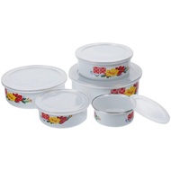 【Must-Have Gadgets】 5 Pcs Enamel Salad Bowl Enamelware Salad Bowls With Lids Soup Baby Refrigerator