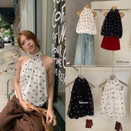DAISIES STUDIO /WGWE 8808/ Cute squash-shaped polka dot halter neck chiffon shirt 8808