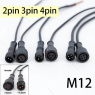 20cm M12 2 3 4 Pin core Male Female Jack Waterproof IP65 Cable Wire Plug 24AWG 2A for outdoor power 