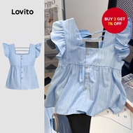 Women Casual Blouse Button Spring/Summer Blue Blouse L134ED565
