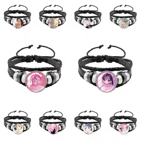ALIEN STAGE Ivan Till ALNST Ivti Mizi Sua Luka Black Leather Rope Button Bracelet Glass Dome Badge B
