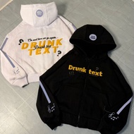 DRUNK TEXT HOODIE BOXY DOUBLE ZIPPER REFLECTIVE PLASTISOL PUFF INK 300 GSM DELAROCKA SHERPA CAP
