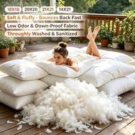 White Duck Feather Pillow Insert, Square Cotton Cover Down Proof Fluffy Pillow Core, 14x21 18x18 20x