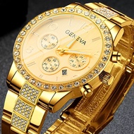 Original GENEVA Women Watches Luxury Fashion Ladies Date Quartz Watch For Women Gold Stainless Steel Casual Waterproof Sport Clock