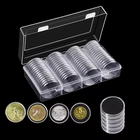 Box Coin Collection Organizer for 60Pcs Transparent Coin Capsules with Black Foam Gaskets and Organi