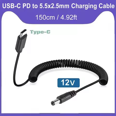 USB C to DC 5.5mm x 2.5mm Power Cord, USB Type C PD Input to DC 12V 3A Out Power Cable, for Outdoor,