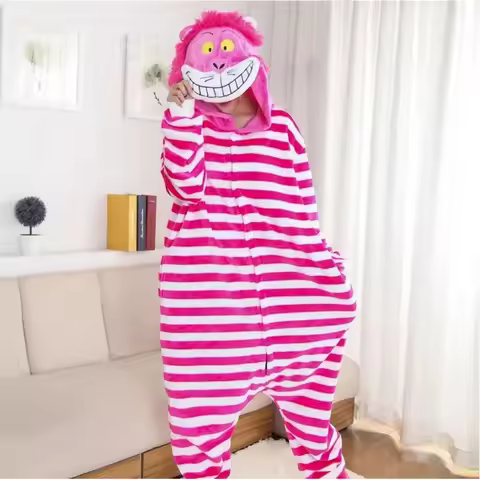 M6 MINISO Kigurumi New Sleepsuit Adults Cartoon Cheshire Cat Pajamas Animal Unisex Onesies Cosplay C
