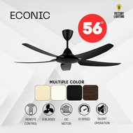 Econic Cyber 56" Silent Ceiling Fan DC Motor 5 Blade LED 12 Speed Remote Control Energy Saving (Matt