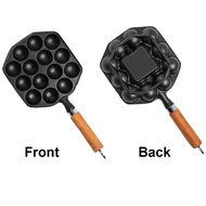 【No-profit】 14 Holes With Forks Ocus Takoyaki Pan Gas Stove Silicone Brush Cast Professional Baking Wood Handle Pancake