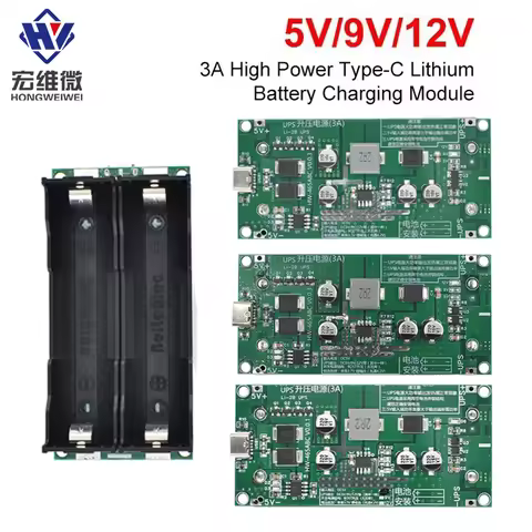 Type-C 15W 3A Fast Charge UPS Power Supply / 18650 Lithium Battery Charger Module DC-DC Step Up Boos