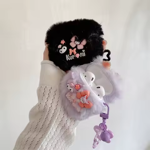 For Airpods 4 Case 2024,Luxury Kuromi Plush Shcokproof TPU Earphone Cover With Keychain For Airpods 